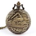 Unisex Antique Case Vintage Brass Rib Chain Train Pattern Quartz Pocket Watch. 