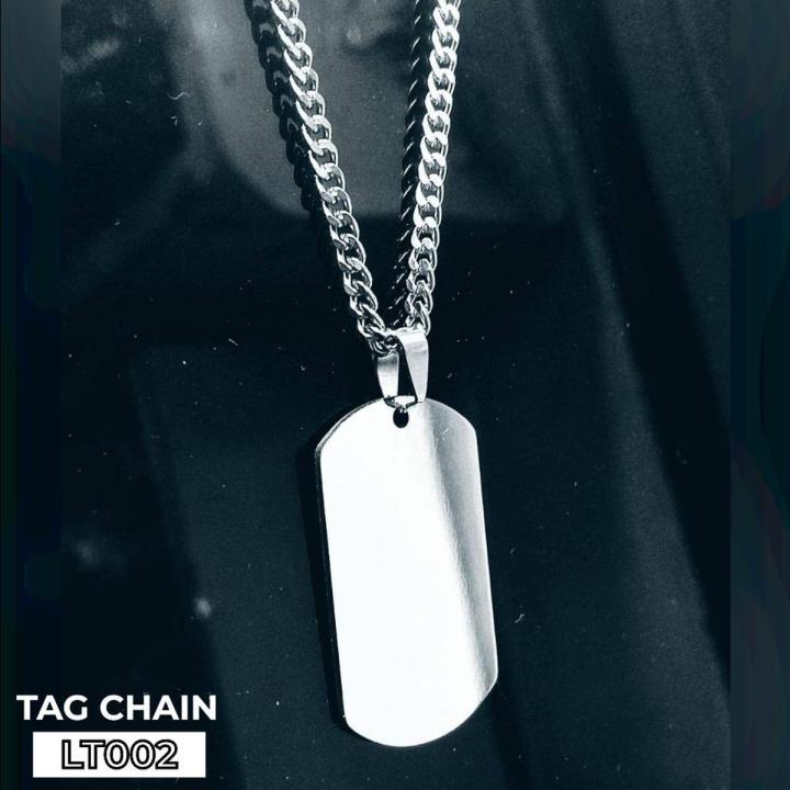 [LT002] Plain Silver Stainless Steel Tag Chain Pendant Necklace for Men Stainless Steel Daily Wear Plain Silver Tag Pendant Necklace for Men and Boys