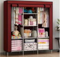 Portable Storage Cabinet 3 Door Large Size | Stainless Steel Rods and Fabrics Wardrobe Stand. 