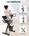 Folding Exercise Bikes  3-in-1 X-Bike Indoor Portable Exercise Bikes, Sturdy Foldable Stationary Bike with Automatic Springback Arm Resistance Band and Backrest, 10-Level Resistance for Men, Women and Seniors. 