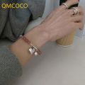 【beauty code】QMCOCO Korean Silver Color Strawberry Crystal Bracelet New IINS Style Pink Round Beads Bracelet For Women Birthday Party Gift. 