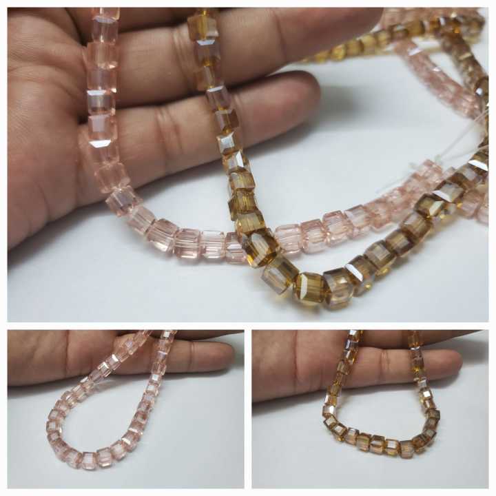 40 Pcs , Square Crystal  Beads, Crafts DIY in Pink/Gold 6mm