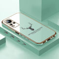 Jizetin (Free Lanyard) for Infinix Note 11 / Note 12 G88 Back Cover Antlers Luxury 6D Plating Case Side Pattern Soft Silicone Square Mobile Phone Cases. 