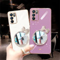 LECOMES for OPPO A16 Back Cover with Bowknot Makeup Mirror Luxury 6D Plating Shiny Phone Case Soft Silicone Square Mobile Cases Pouch for Girls Boys. 