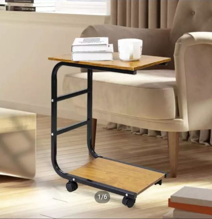 Movable%20Desk%20Side%20Table%20Tray%20Cart%204%20Wheels%20Steel%20Legs%20Wood%20Desktop%20Office%20Home%20Desk%20Shelf%20Organizer%20Bookcase%20%7C%20Natural%20Wood%20Tone%20-%20Image%202