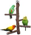 Wood Parrot Play Stand, Nature Wooden Fork Stand, Natural Platform, Stick and rounded bird Toys. 