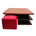 Bernard Center Table (Wooden Top) with two Poufs. 