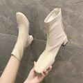2021 new spring and summer all-match square toe British style rear zipper short boots women's all-match show feet small Martin square root boots. 