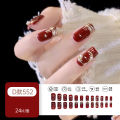 Red gold-rimmed pearls embellished autumn and winter white girl nail art student wear nail factory wear nail wholesale. 