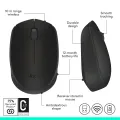 Logitech M170 Wireless Mouse, 2.4 GHz with USB Nano Receiver, Optical Tracking, 12-Months Battery Life, Ambidextrous, PC / Mac / Laptop. 