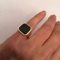 Vnox Stylish Signet Rings for Men, Male Pinky Ring with Black Square CZ Stone,Gold Color Stainless Steel Metal Jewelry ,US Size. 