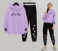 Winter Fleece Casual Meow Printed Hoodie and Trouser Set Track Suit for Girls and Women. 