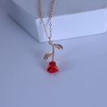 New Retro Rose Flower Pendant Charm Party Red Necklace Female Accessories Banquet Jewelry Girlfriend. 