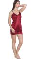 korean Satin cami with short nighty for women, hot nighty dress, girls nighties, nighty dress, ladies nighty, short nighty, hot nighty, silk nighties, nighty dress for girl (Maroon). 