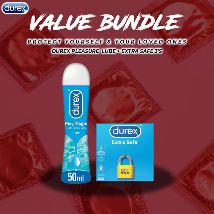 Durex Pack of 2 - Durex Extra Safe Extra Thick Safety Condoms 3s + Durex Play Tingle Lube 50ml