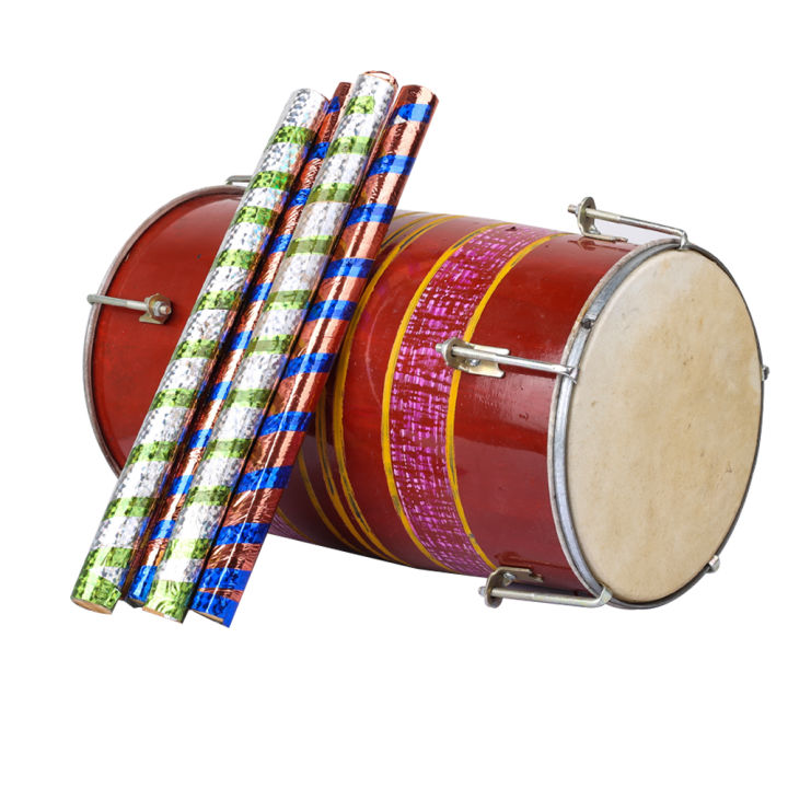 Wooden dhol & Dandiya | 6Pcs Set | For | Maiyo Mehndi Shadi ,Dholki Musical Instrument |