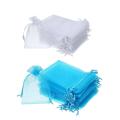 100 Pieces 4 by 6 Inch Organza Gift Bags Drawstring Jewelry Pouches Wedding Party Favor Bags (White&Aqua Blue). 