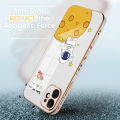 (Free Lanyard) Luxury 6D Plating Case for Realme C20 / C20A / C11 2021 Back Cover Cute Cartoon Happy Astronaut Side Pattern Soft Silicone Square Phone Cases. 
