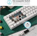 RK ROYAL KLUDGE RK61 60% Mechanical Keyboard, 2.4Ghz/Bluetooth/Wired,  Mini Keyboard 61 Keys, (Single Color Backlit) Hot Swappable Red Switch Gaming Keyboard with Software - White. 