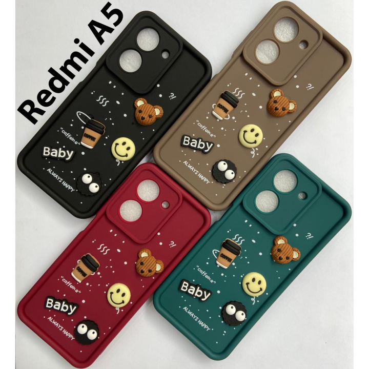 Redmi A5 – Baby Caffeine Theme 3D Back Cover for Girls, Kids & Ladies | Soft Silicone Phone Case with Cute Coffee & Bear Toppings | TSC