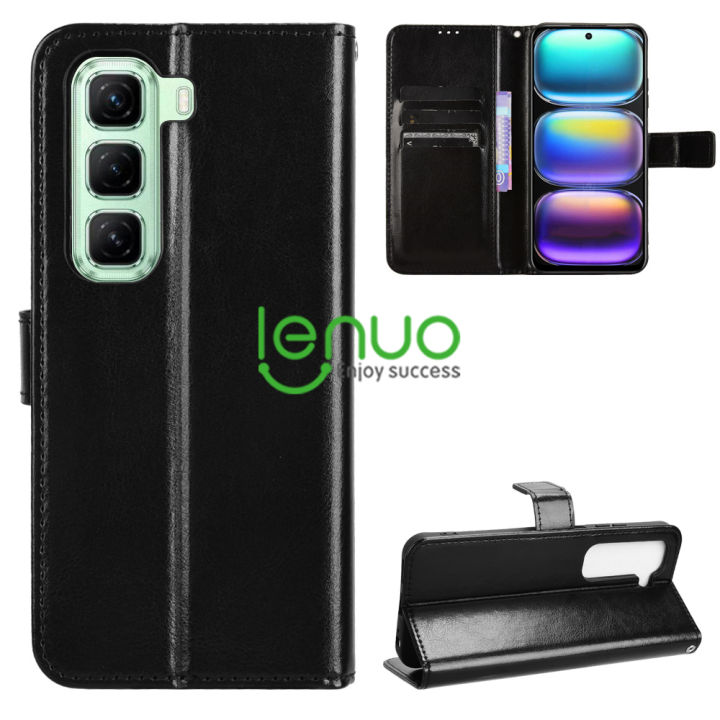 Lenuo For Infinix Hot 50 Hot 50 Pro+ Hot 50 Pro Plus Back Cover Luxury Retro Flip PU Leather Wallet Case Flip Clasp Stand Cards Holder Casing