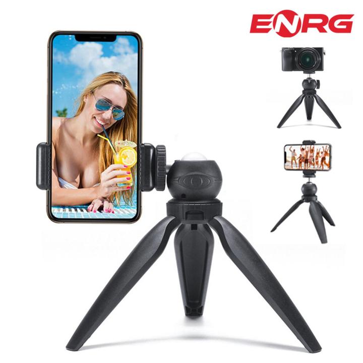 Energy - ENRG Mini Size Tripod Stand Movable Ball Head and Mobile Holder for Phone DSLR Cameras Black