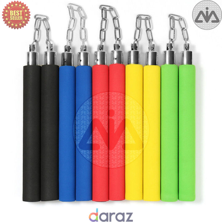 Nun Chuks Martial Arts Kung Fu Training Foam Sponge Padded Karate Stick Nun chuck Nunchakus with Steel Chain For Men and Women - Multicolor