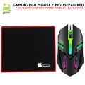 RGB Gaming Mouse With Mousepad - 7 Light Breathing Colours In Mouse & Red Medium Size Mouse Pad All Sides Stitched - USB Wired Gaming Mouse For PC & Laptop - No Side Button - Black & White. 