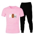 TRENDY WE BARE BEARS design printed Tracksuit for girls/women  half Sleeves T-Shirt & Trouser T gym wear Tshirt soft and comfortable summer wear track suit round neck comfy fabric  Teeshirt  for Summer Collection Elegant Trendy Wear. 