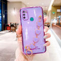 For Infinix Hot 9 Play Back Cover with Love Heart Chain Wrist Strap Fashion Bracelet Shiny Plating Bumper Protective Case Silicone Shockproof Mobile Phone Cases. 