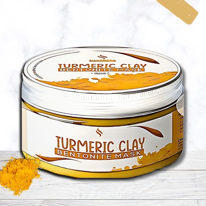 SilverSea Turmeric Clay Bentonite Mask - Natural Clay Mask for Glowing Skin, Deep Cleansing, Anti-Acne, 125g - Facial Detox, Oil Control, Pore Minimizer, Brightening, Hydrating, Ance Skin Care, Healing Clay for All Skin Types
