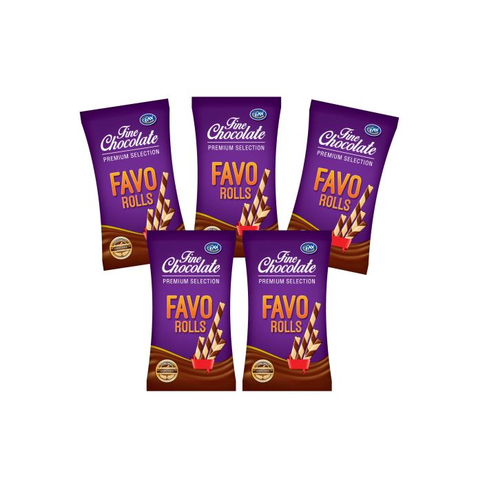 "Sweet Chocolate Symphony: Favo Rolls Snack Sticks - RS 10x18 Pack - Dive into Delectable Delights with Favo Rolls' Irresistible Chocolate Sensation!"