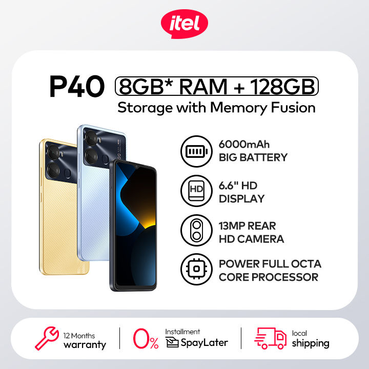 itel P40 8GB* RAM + 128GB Storage with Memory Fusion | 6.6" HD+ Display | 13MP Rear HD Camera | 6,000mAh Big Battery, 18W Fast Charging | PTA Approved & 12 Month's Official Warranty