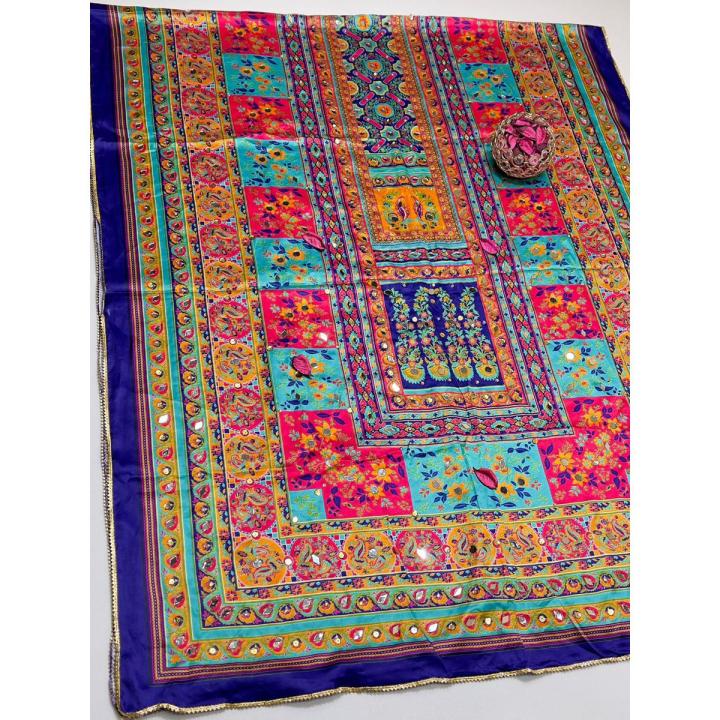 shamoz silk digital printed fancy shawl dupatta with pasting real mirror, marble and sitara