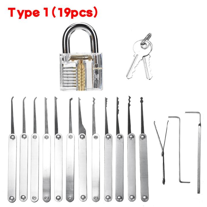 Accessories 【All-in-one】(5/19/25pcs ) Lock Picking Set Unlocking Tool Set Locksmith Practice Lock Pick Key Extractor Padlock Lockpick Tool Kits With Carrying Bag
