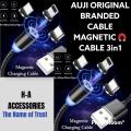 Original AOJI Cable Branded Degree Rotate Round Best Quality Magnetic Charging Cable Pin For Magnetic Charing Cable Android / Type C / iiphone 3 in 1 Magnetic Charging Cable with LED for Micro- USB , IOS & Type-C devices Nylon Braided 3 in 1 Cable for IPH. 