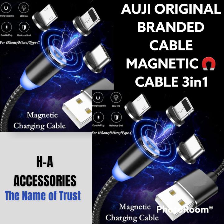 Original AOJI Cable Branded Degree Rotate Round Best Quality Magnetic Charging Cable Pin For Magnetic Charing Cable Android / Type C / iiphone 3 in 1 Magnetic Charging Cable with LED for Micro- USB , IOS & Type-C devices Nylon Braided 3 in 1 Cable for IPH