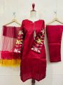 Stylish Parrot & Sleeves Embroided Kurti with Frill Dupatta & Trouser (3 Piece Suit) Embroided Dresses for Women. 