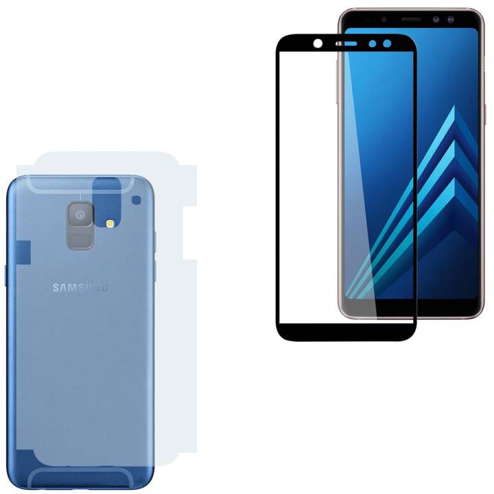 Samsung Galaxy A6 Full Black 9D|5D|6D|10D|11D|21D Tempered Glass Screen Protector Full Glue Edge To Edge + Back Matte Protector Soft Skin Sheet Soft Film Protection For Samsung Galaxy A6