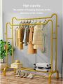 Double Pole Clothing Rack Freestanding Coat Hanger, Clothes Hanging Rails With Lower Storage Shelf. 