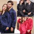 Couple Bridal and Groom Nightwear - 4 Pcs Satin Silk Hot Ladies Nighty Set. 