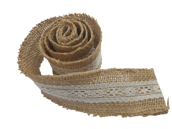 Natural Jute Burlap Ribbon With White Lace 1 Meter For Art And Craft
