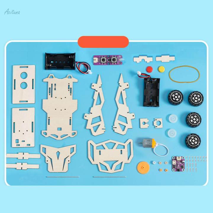 DIY Mini Control Car Toy, Experiment Project Learning Toy, Wooden Car Vehicle Model for Gifts Boys