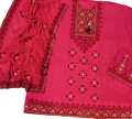 Hot Pink (Aatshi Gulabi) 3 Piece Unstitch Sindhi Embroidery Suit/Traditional Suit/Sindhi Embroidery/Aari Embroidery Machine. 