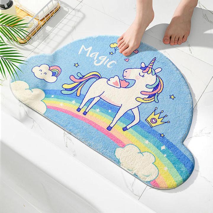 Kawaii Rug for Home Bath Living Room Floor Stair Kitchen Non-Slip Rainbow Gamer Unicorn Welcome Entrance Doormats Carpets