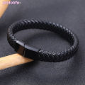 [Y] Fashionable Men Bracelet Vintage Woven Leather Rope Simple Magnetic Buckle Bracelet Y. 