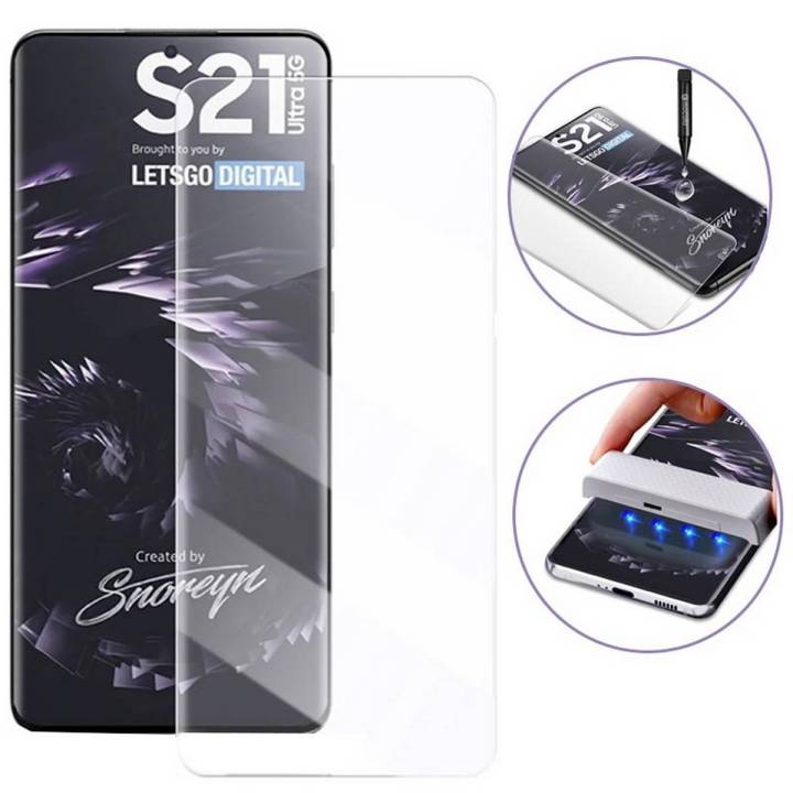 Samsung S21 Plus 5G Uv Nano Liquid full GLUE 3D 5D 6D 9D 21D 100D 11D  21D Curved Tempered Glass Screen Protector full gum Scale Light total paste full gum For Galaxy S21+ 5G - Transparent