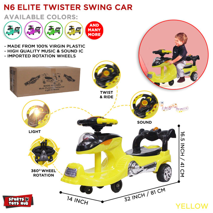 Twinkle N6 Swing Car For Kids Boys & Girls, Ride On Twister_Car With Music & Light, Enjoy Steering Driven Push Cars 360 Rotation Wheel, Outdoor Ride-On Twisting Vehicle, Twist Wiggle Vehicles, Toddlers Endless Fun Baby Scooter For Children