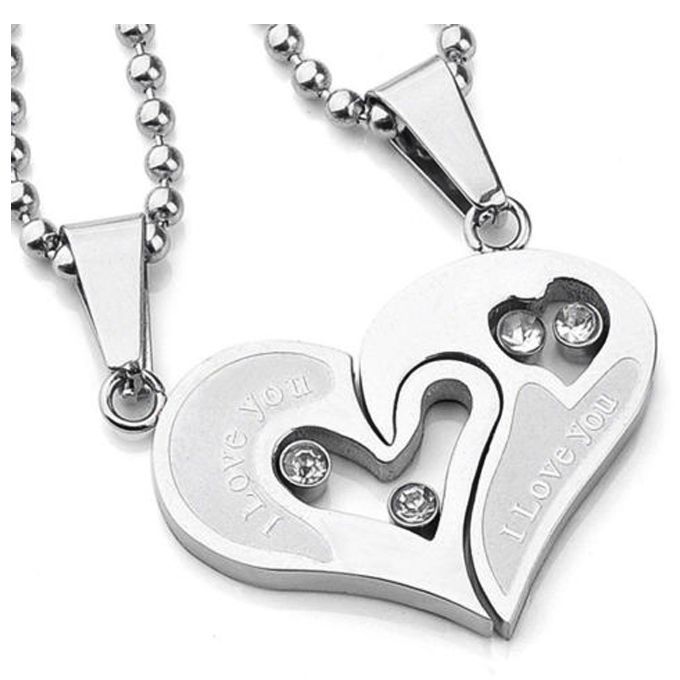 I Love You Stainless Steel Silver Pendant For Women - 2 Pcs