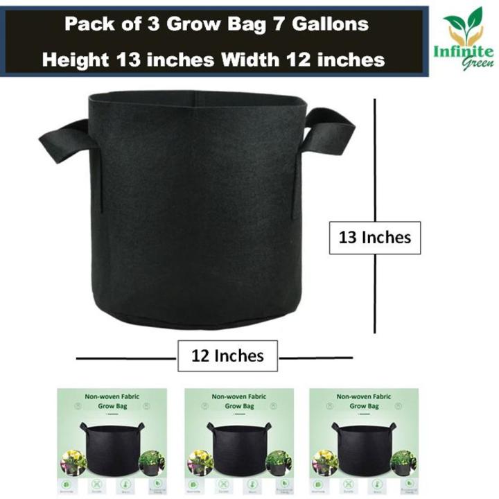 Pack of 3  Grow Bag 7 Gallon 13x12 inches Heavy Duty for Plant/Vegetable/Herb/Fruit Breathable Fabric Grow Planter Pot Bags with Handles,